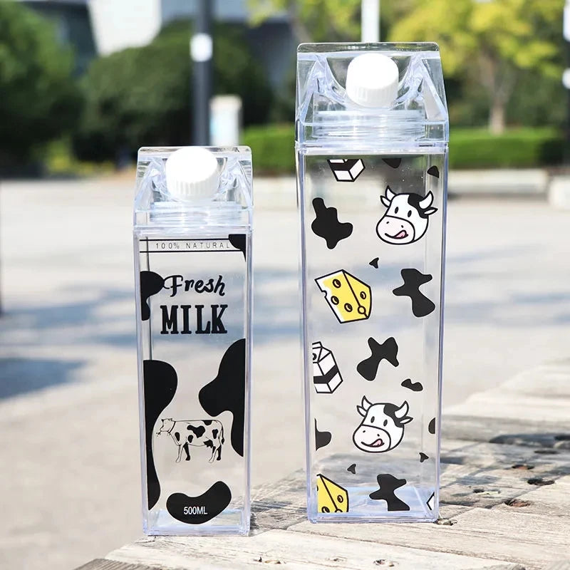 1000ml Cute Milk Carton Bottle For Water Drinking Plastic Kettles Clear Milk Carton Sports Water Bottle Bpa Free Fruit Drinkware