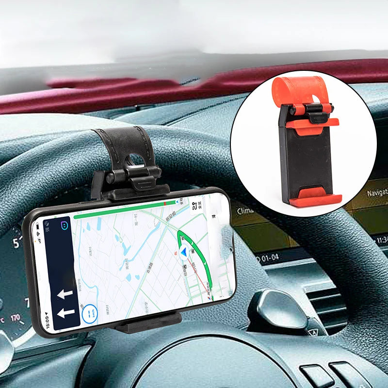 Car Phone Holder Mounted On Steering Wheel Cradle Smart Mobile Phone Clip Mount Holder Car Accessories Interior