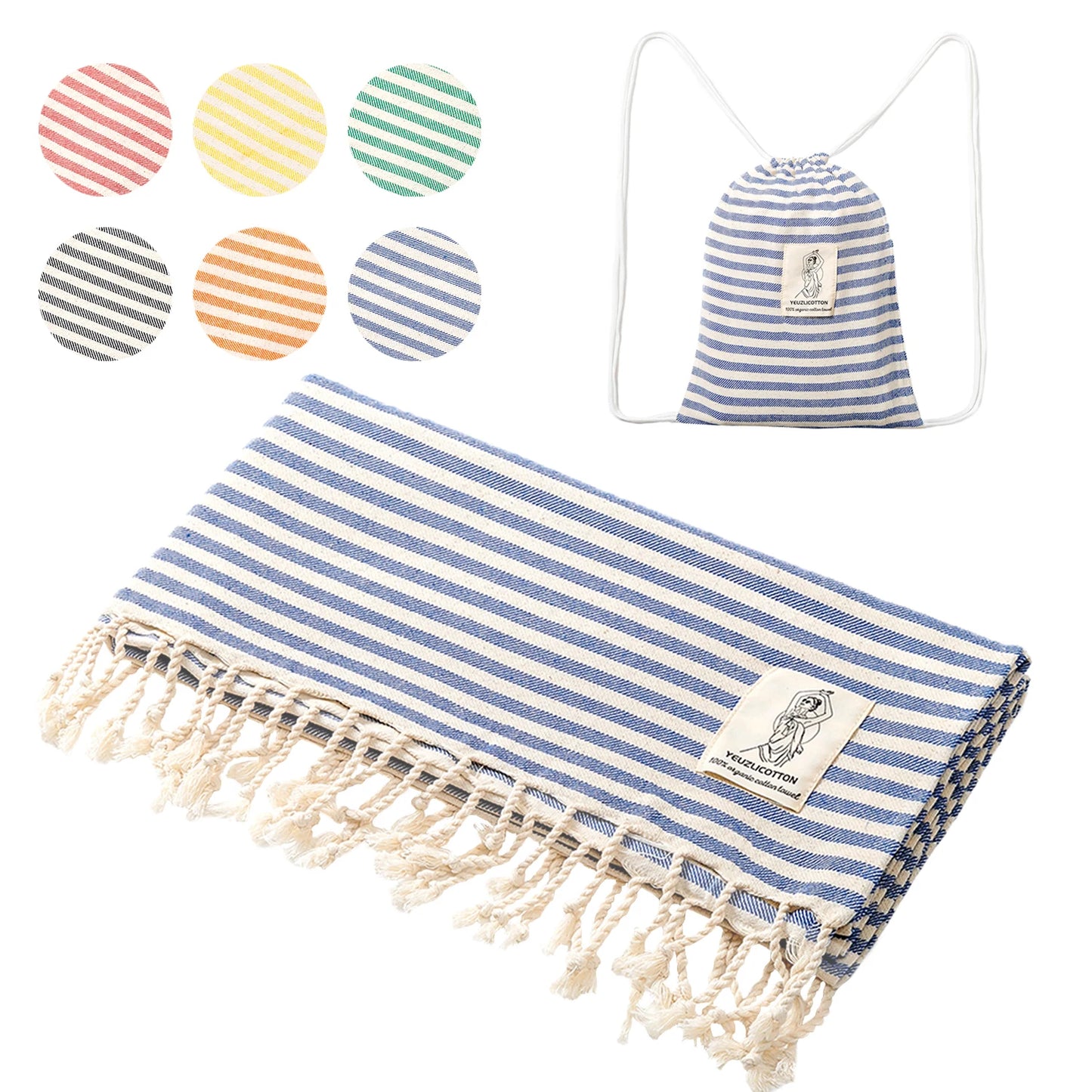 YEUZLICOTTON Hot Sale luxury Striped Tassel 100% cotton sauna spa bath towel For Home 100*180CM Travel Turkish Large beach towel