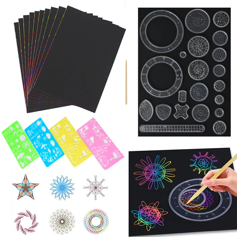 Classic Gear Spirograph Drawing Set Geometric Painting Stencils Rulers Scratch Rainbow Paper Creative Educational Kids Toys Gift