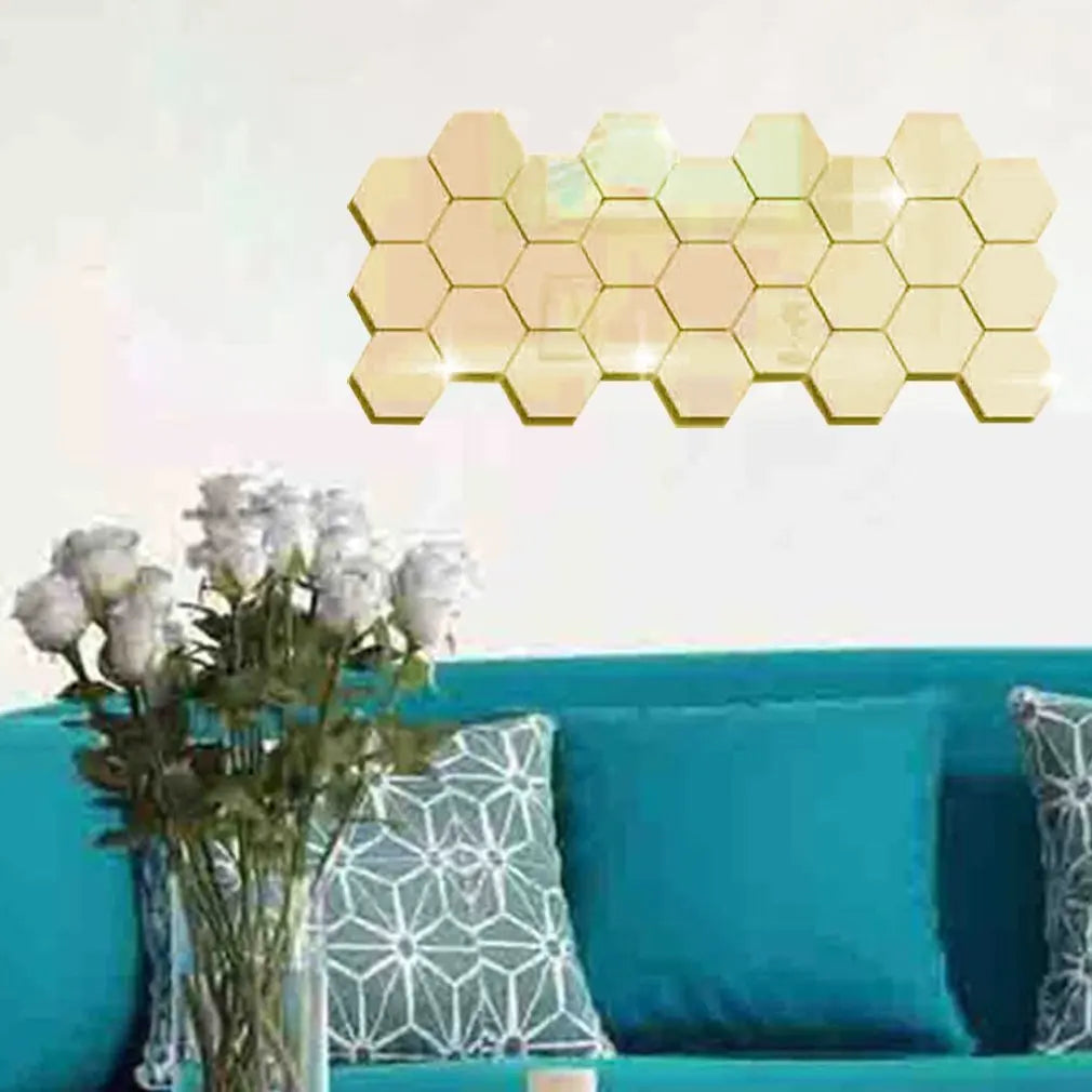 3D Mirror Wall Stickers Hexagon Home Decor Acrylic Mirror Decor Sticker Mural Removable Room Decal Art Ornament