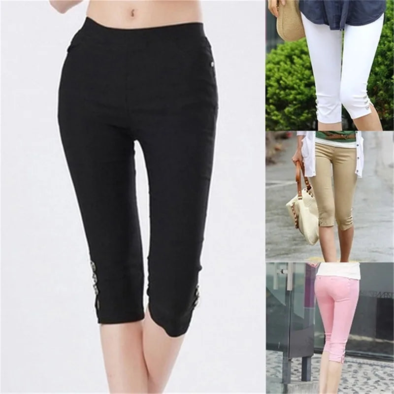 Ladies High Waist Elastic New Pants High Elasticity Breeches Summer Candy Color Capris Pants Womens Thin Summer Pants