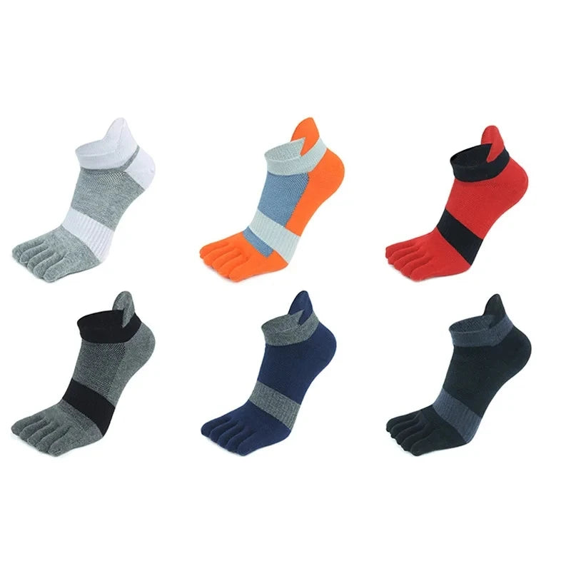 Large Size Toe Sport Socks Man Mesh Business Sweat-Absorbing Shallow Mouth Striped Fitness Travel 5 Finger Socks Plus EU43-47