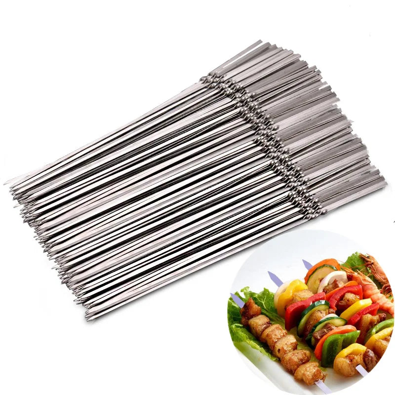 Skewers for Barbecue Reusable Grill Stainless Steel Skewers Shish Kebab BBQ Camping Flat Forks Gadgets Kitchen Accessories Tools