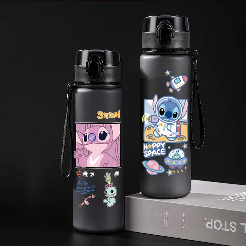 Lilo&Stitch 560ML Water Cup Portable Plastic Stitch Cartoon Drinking Black Blue Outdoor Large Capacity Sports Water Bottle