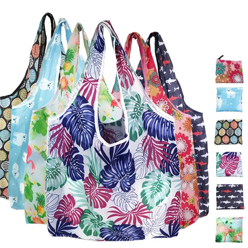 Foldable Floral Printed Casual Tote Female Handbags Single Shoulder Shopping Bags Daily Use Environment Protection Beach Bag